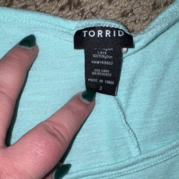 Torrid Aqua Lace Cold Shoulder Top - Picture 2 of 3